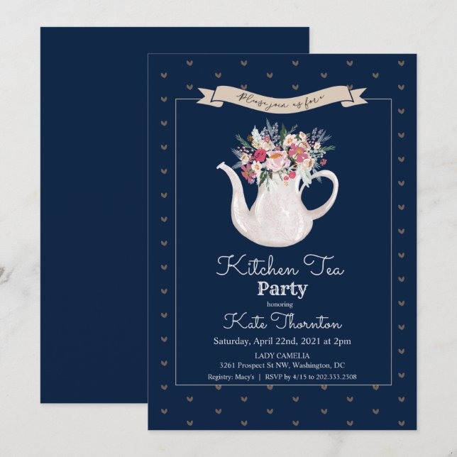 Invitación Té Fiesta de té de tetera floral té de cocina (Anverso / Reverso)
