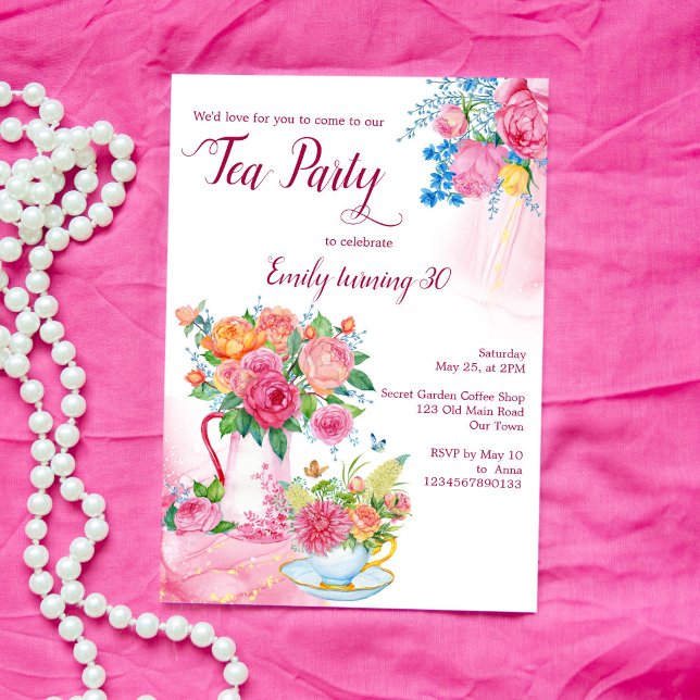 Invitación Té fiesta taza de cumpleaños llena de flores magen (Subido por el creador)