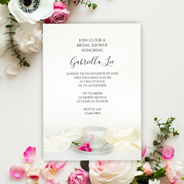 Invitación Té floral con ducha de novia de rosas rosadas (Subido por el creador)