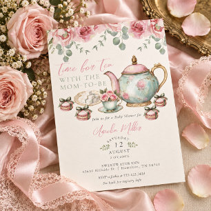 Invitación Té floral con la futura mamá en la fiesta de baby 