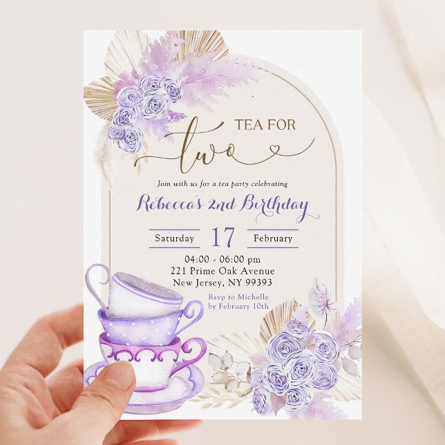 Invitación Té floral de Boho Purple Lilac para dos cumpleaños (Subido por el creador)