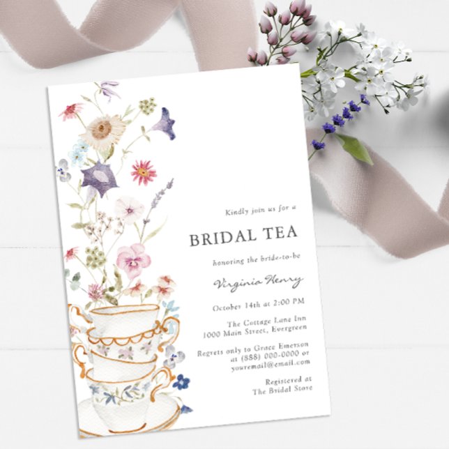Invitación Té Floral de Novia (Wildflower Tea Party Bridal Shower Wedding Invitation by Painted Paperie)