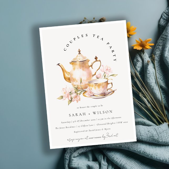 Invitación Té Floral de oro rosa Parejas Ducha Fiesta de té (Subido por el creador)