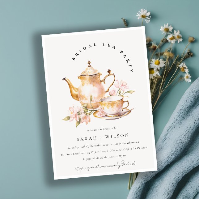 Invitación Té floral de oro rosado Set de ducha de novia Fies (Subido por el creador)