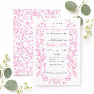 Invitación Té floral rosa con la futura mamá en la fiesta de