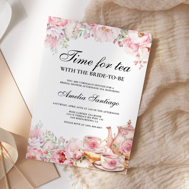 Invitación Té Floral Rosa Con Novia Para Ser Ducha De Novias (Subido por el creador)