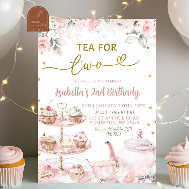 Invitación Té floral rosa para dos cumpleaños 2 (Subido por el creador)