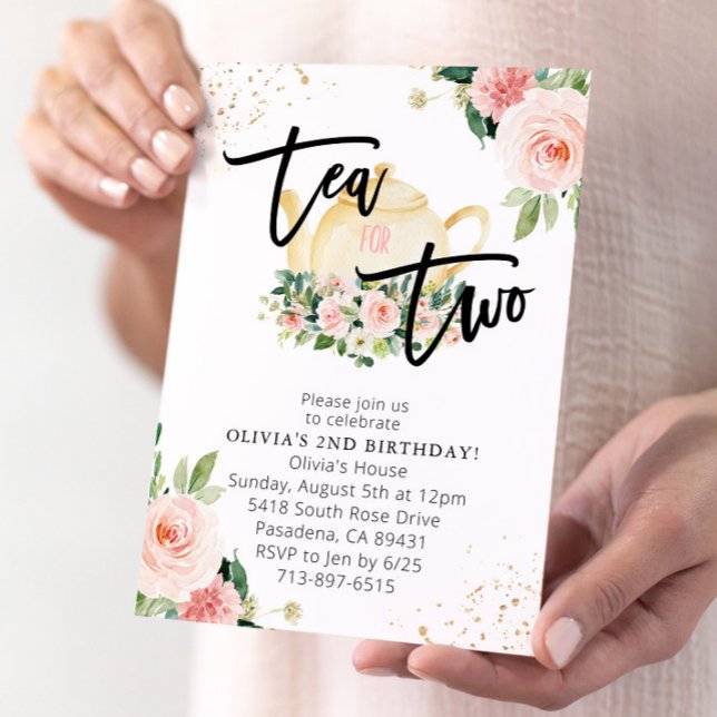 Invitación Té Floral Rosa Para Dos Fiestas De Cumpleaños (Subido por el creador)