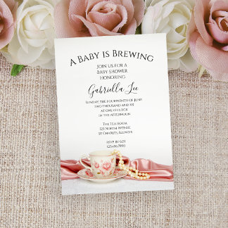 Invitación Té Floral Rosa Taza Bebé Ducha de crecimiento