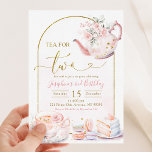 Invitación Té floral rosado para la fiesta de cumpleaños de d<br><div class="desc">Té floral rosado para dos Chicas invitaciones a fiesta de cumpleaños</div>