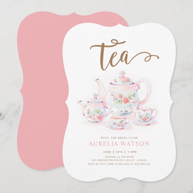 Invitación Té floral vintage teacup (Anverso / Reverso)
