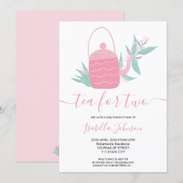 Invitación Té florido rosa moderno para dos duchas de bebé