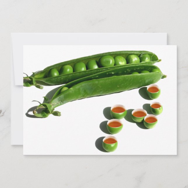 Invitación Té-guisantes en un bacalao con tazas de té (Anverso)