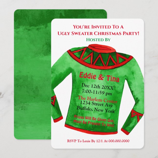 Invitación Te invitan a un Fiesta de Navidades suéteres feo (Anverso / Reverso)