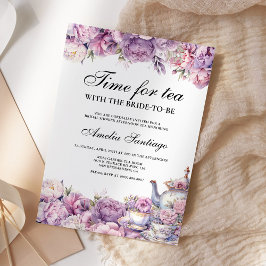 Invitación Té Morado Floral Con Novia Para Ser Ducha Británic