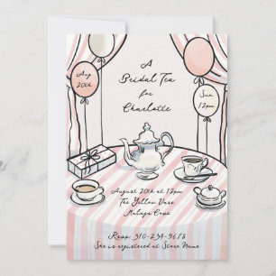 Invitación Té Nupcial Acuarela Rayada Tinta de Pluma