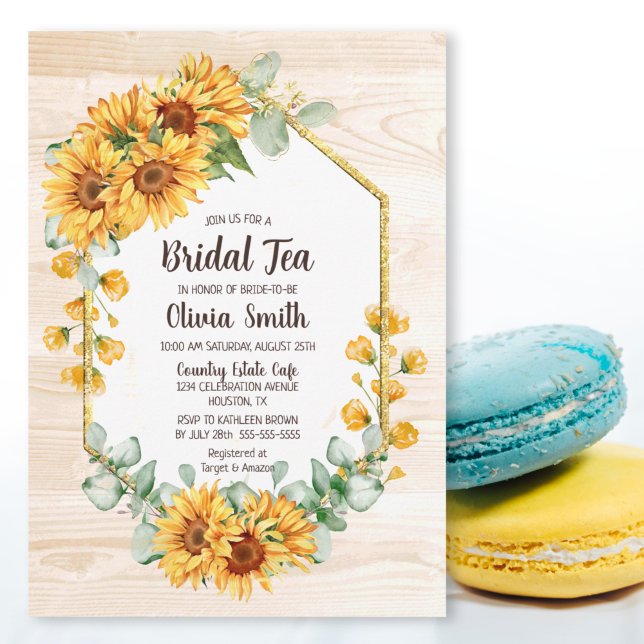 Invitación Té nupcial de girasol rústico geométrico de madera (Subido por el creador)