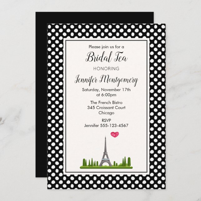 Invitación Té nupcial de la Torre Eiffel de París (Anverso / Reverso)