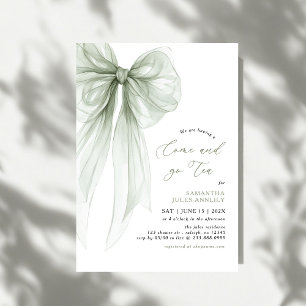 Invitación Té Nupcial de Lazo Verde Sage Coquette Moderno 