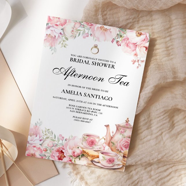 Invitación Té Nupcial de Tardor con Flores Rosadas (Subido por el creador)