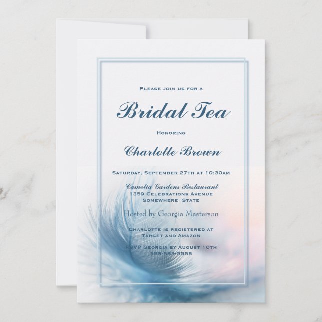 Invitación Té nupcial elegante de piel azul turbio (Anverso)