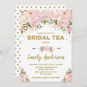 Invitación Té nupcial floral de la acuarela rosada de Boho