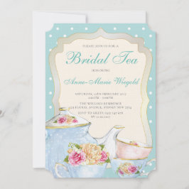 Invitación Té Nupcial Floral de Lujo con Lunares