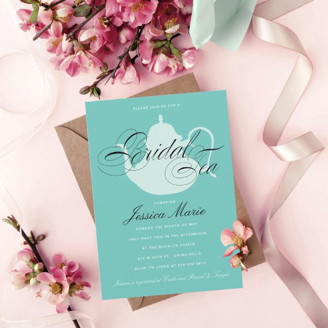 Invitación Té nupcial Plata Tea Pot Elegante Ducha Bridal (Subido por el creador)