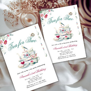 Invitación Té para dos animales florales fiesta de cumpleaños