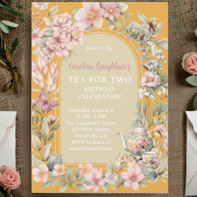 Invitación Té Para Dos Aniversario De Un Jardín De Flores Sil (Subido por el creador)