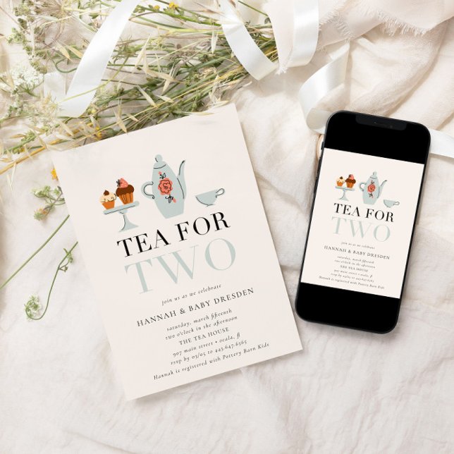 Invitación Té para dos | Baby Shower Fiesta de té azul (Subido por el creador)