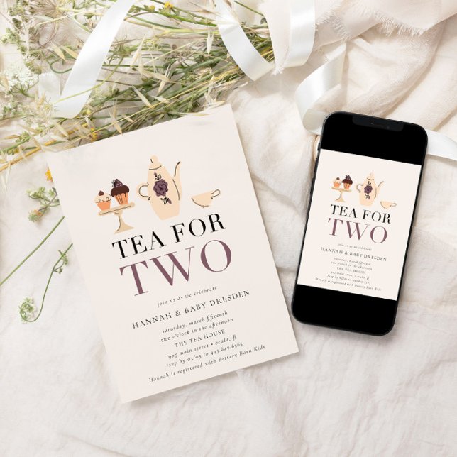 Invitación Té para dos | Baby Shower Fiesta de té violeta (Subido por el creador)