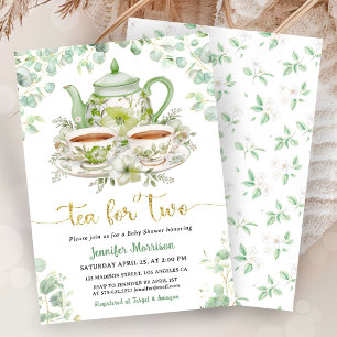 Invitación Té para dos, baby shower gemelos neutrales en cuan