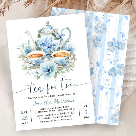 Invitación Té para dos Baby Shower Niño Azul Polvoriento