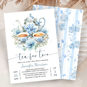Invitación Té para dos Baby Shower Niño Azul Polvoriento