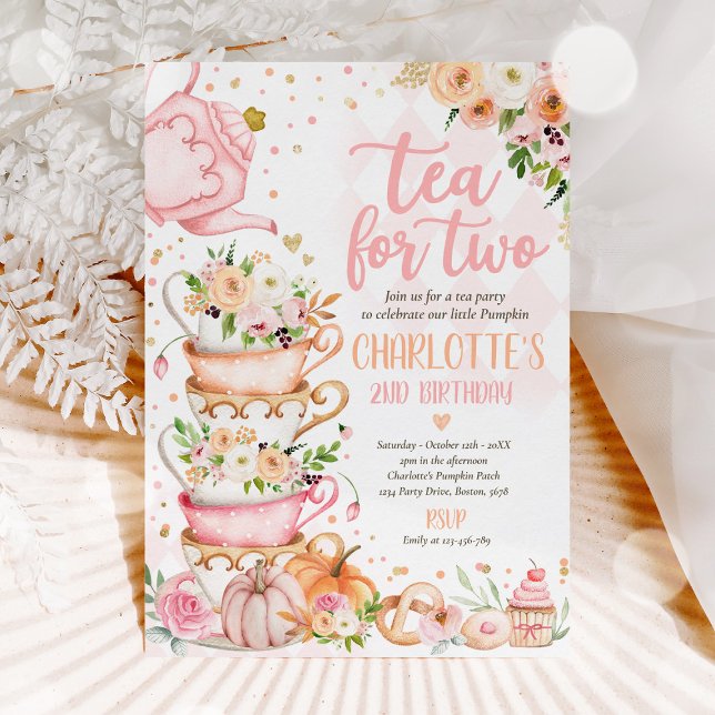 Invitación Té Para Dos Calabazas De Cumpleaños Autumn Floral  (Subido por el creador)