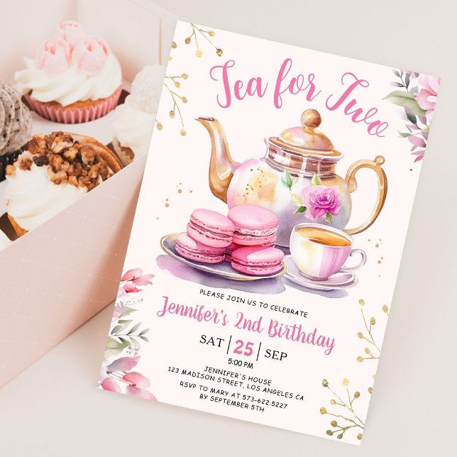Invitación Té Para Dos Chicas De Segundo Cumpleaños Fiesta De (Subido por el creador)
