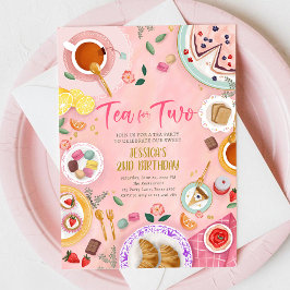 Invitación Té para dos Chicas Fiestas Oro Rosa Segundo Cumple