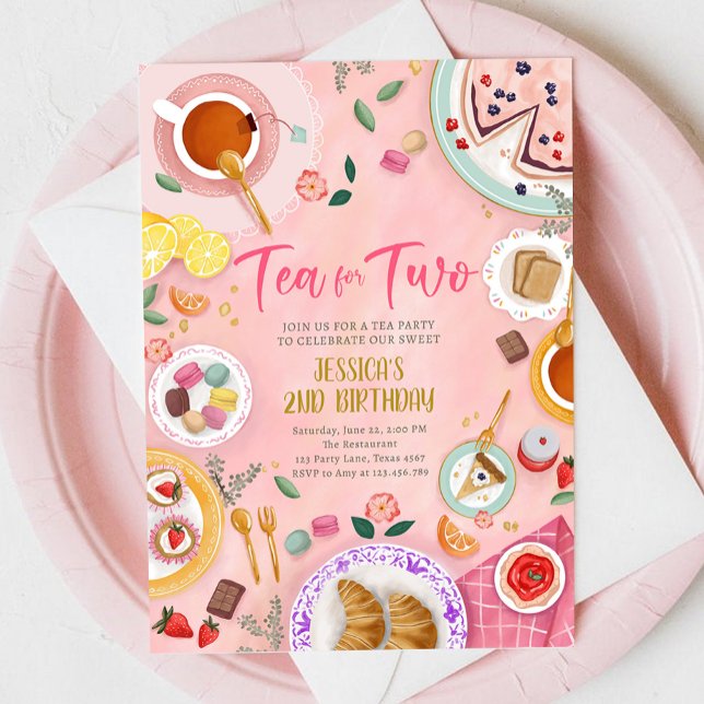 Invitación Té para dos Chicas Fiestas Oro Rosa Segundo Cumple (Subido por el creador)
