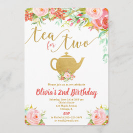 Invitación Té para dos chicas florales de oro