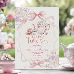 Invitación Té para dos Coquette rosa Floral niña Cumpleaños 2