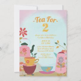 Invitación Té para dos cumpleaños floral rosado