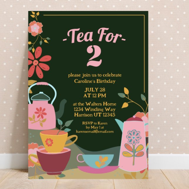 Invitación Té para dos cumpleaños floral y singulares (Subido por el creador)