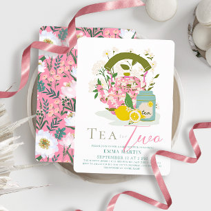 Invitación Té para Dos Fiesta de Té Floral Rosa para Gemelos