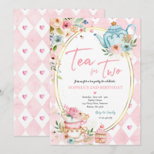Invitación Té Para Dos Fiestas De Cumpleaños De Flores Rosa Y