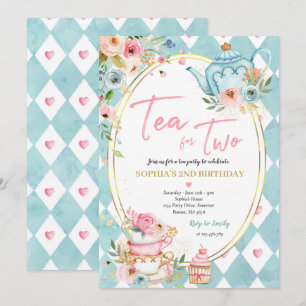 Invitación Té Para Dos Fiestas De Cumpleaños De Flores Rosa Y