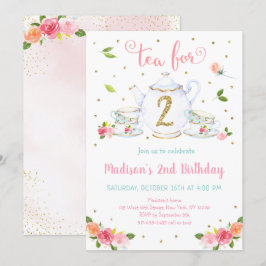 Invitación Té Para Dos Fiestas De Té De Oro Rosado Cumpleaños