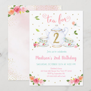 Invitación Té Para Dos Fiestas De Té De Oro Rosado Cumpleaños