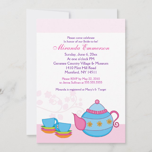 Invitación Té Para Dos Fiestas De Té Ducha De Novias 5x7 (Anverso)