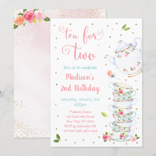 Invitación Té Para Dos Fiestas De Té Floral De Oro Rosa Cumpl